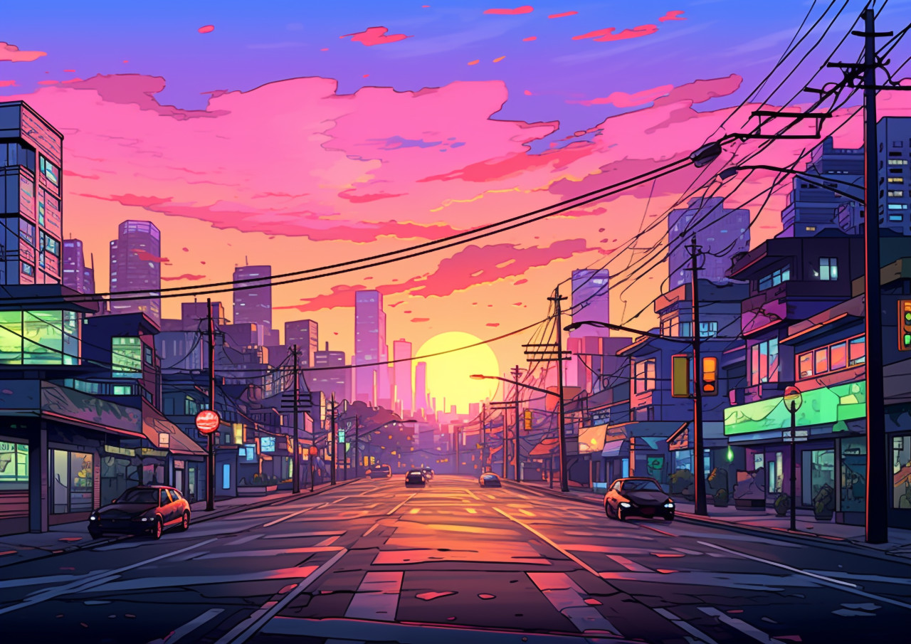 Pixel art street scene wallpaper, pixel style art