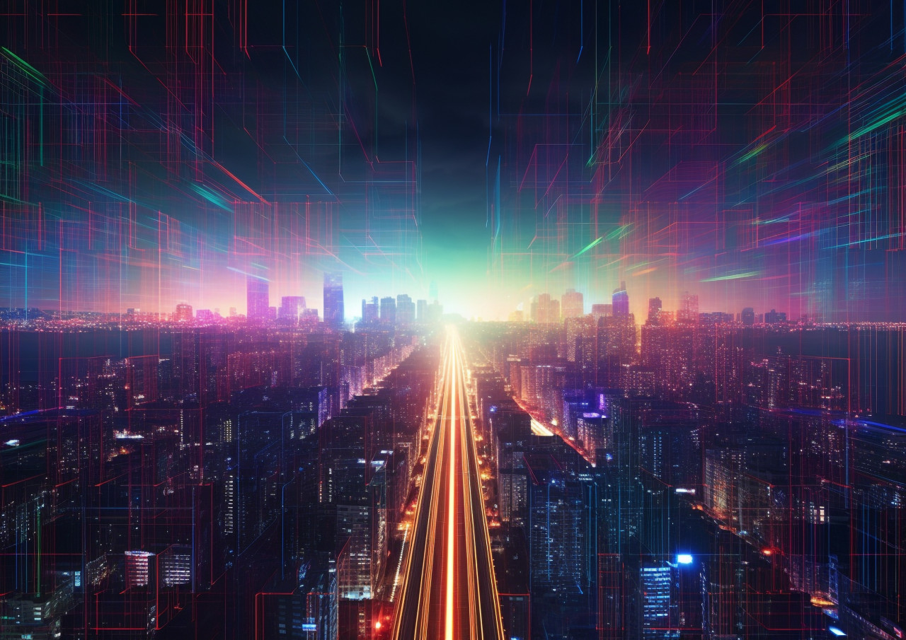 Colorful lights background, glitch style art