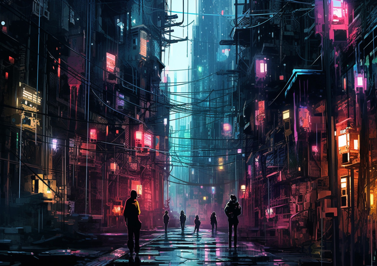 The image looks like a colorful drawing with many lines, glitch style art