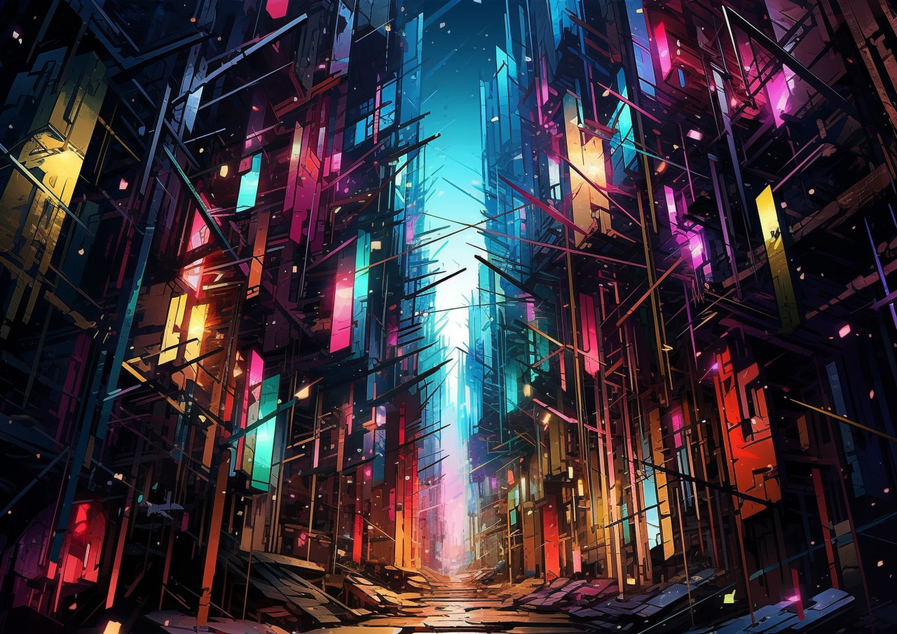 Colorful abstract drawing with lines, glitch style art