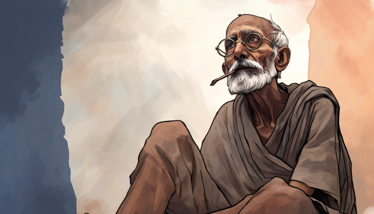 Gandhi image wallpapers of india full colour, propaganda style art