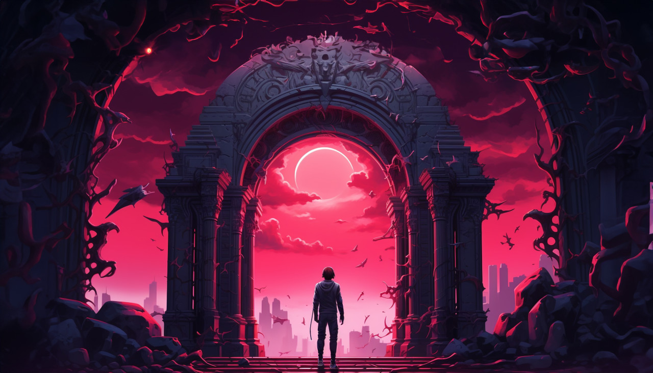 Lone figure in the night, propaganda style art