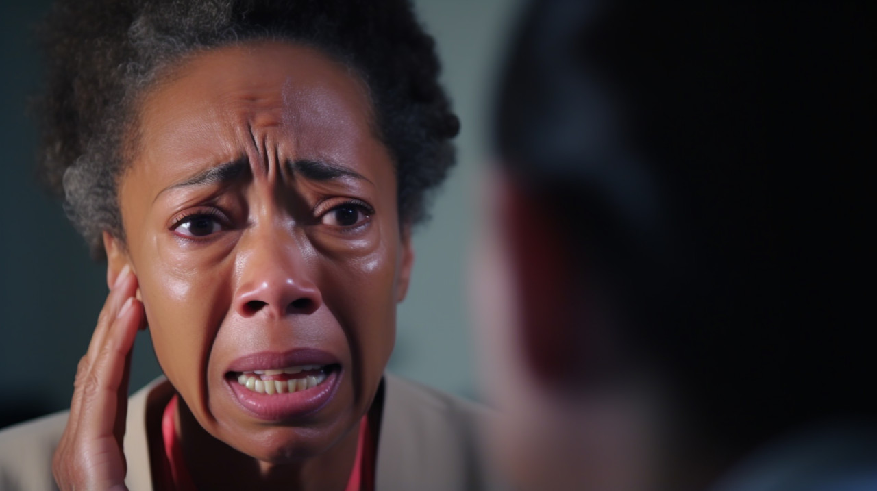 A close-up of the persons face, mental health