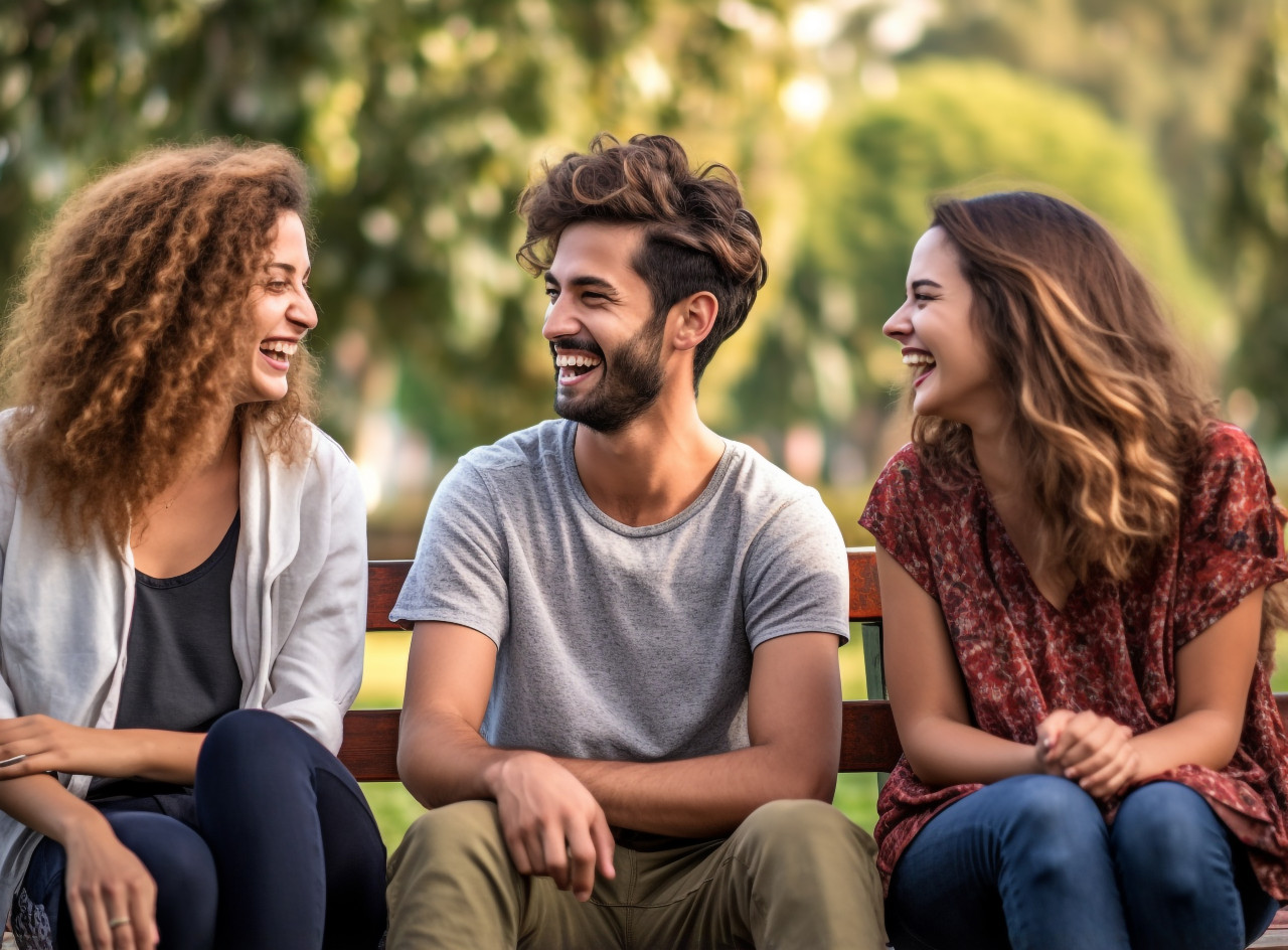 A group of friends sitting on a bench in the park, mental health