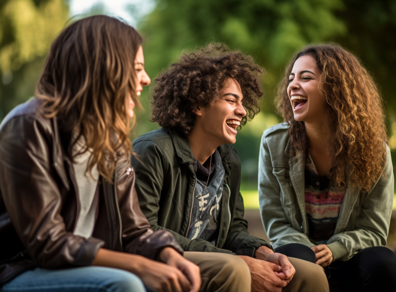 Happy friends spending time together, mental health