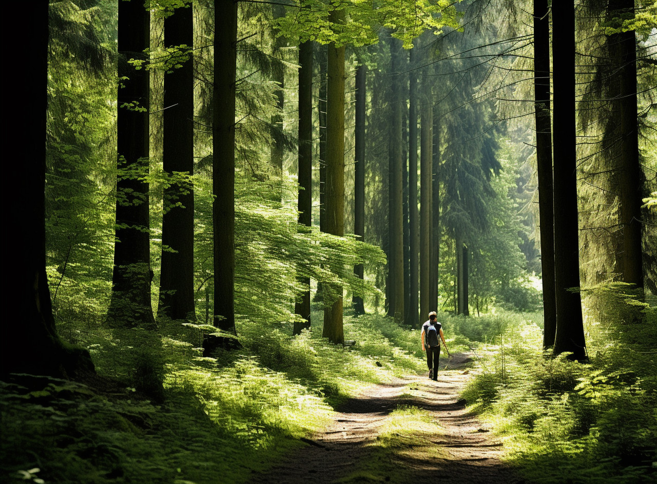 A person walking through a forest, mental health