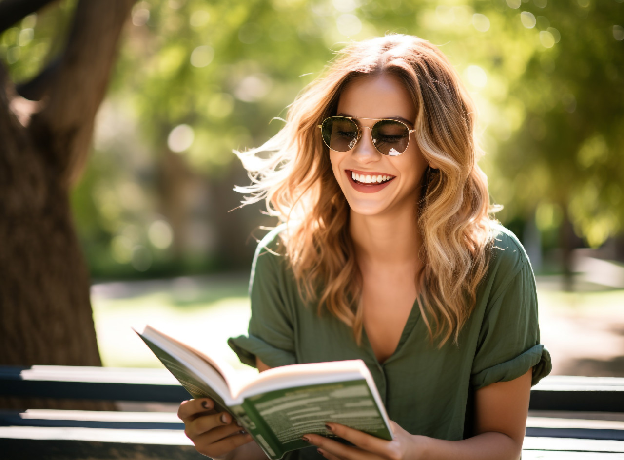 Young woman discovers new perspective in park, mental health