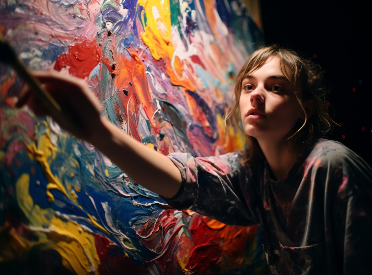 Artist at work in dark studio, mental health