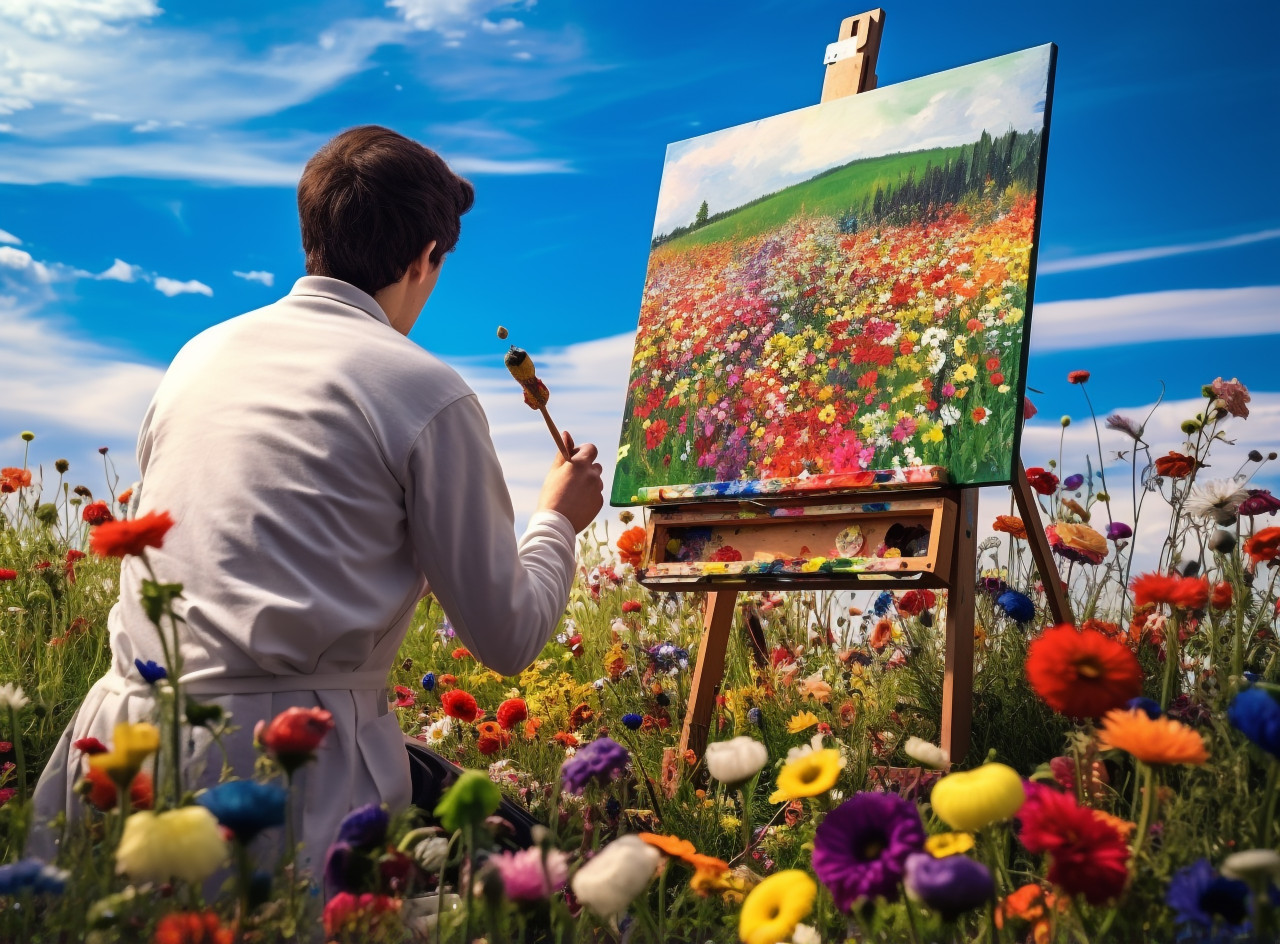 Creative expression in a field of flowers, mental health