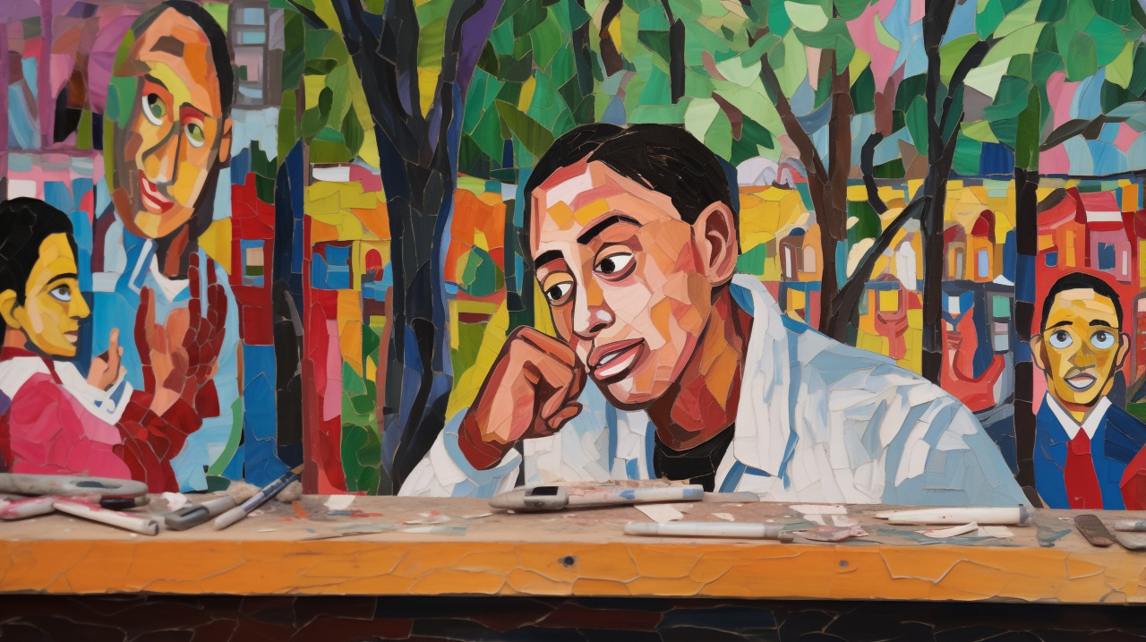 Person painting on a park bench, mental health