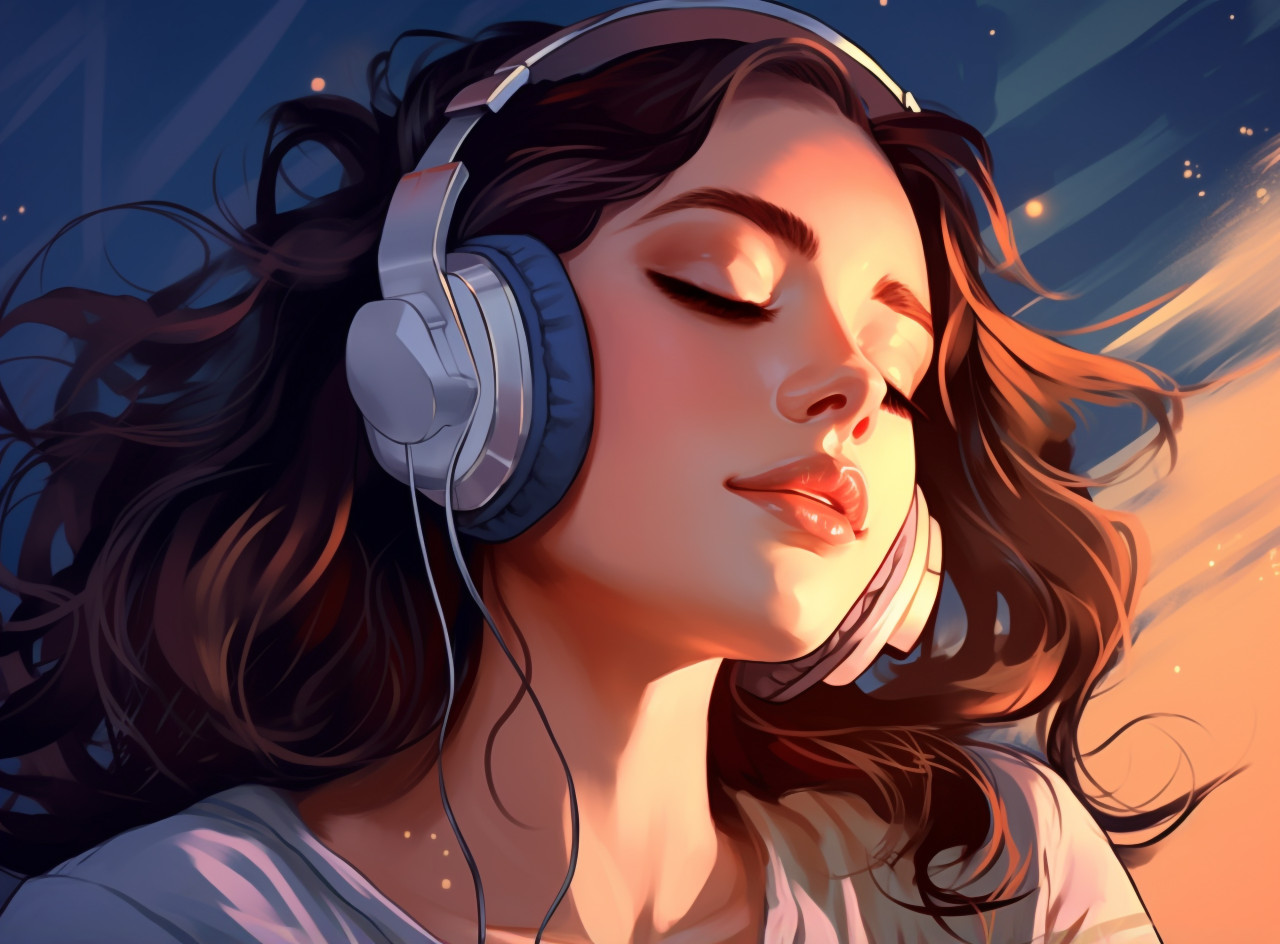 Womans expression shows the power of music, mental health