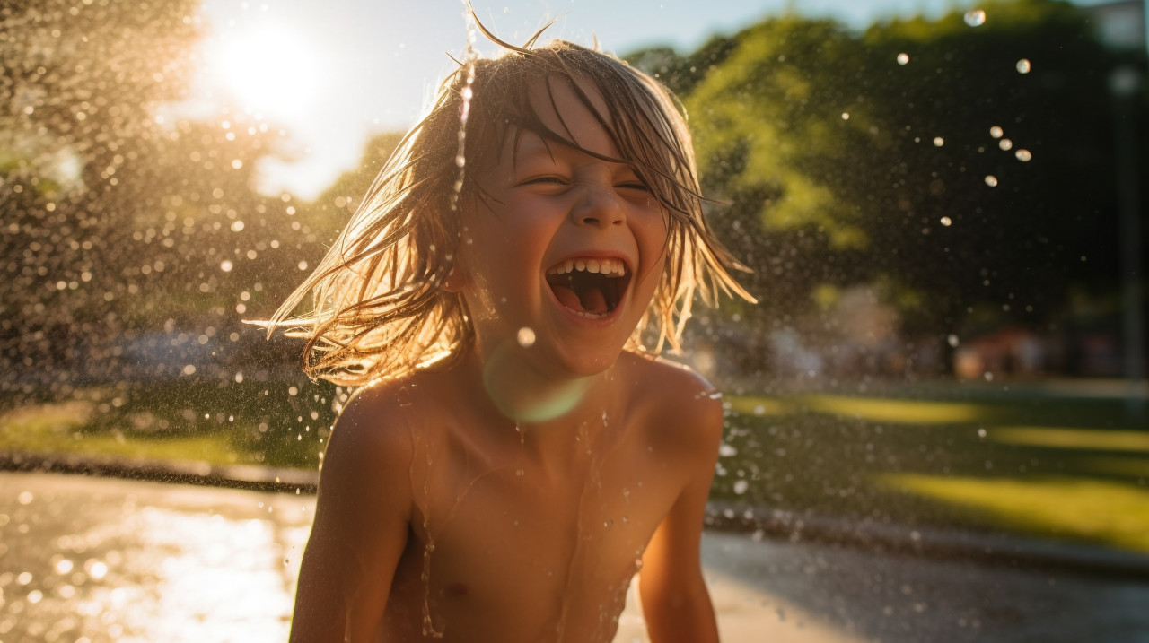 Joyful child playing in park, mental health
