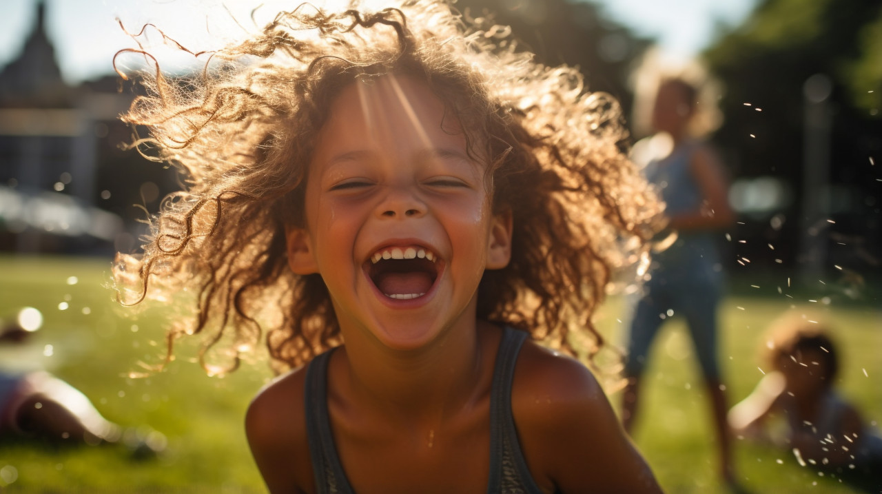 Joyful child playing in park, mental health