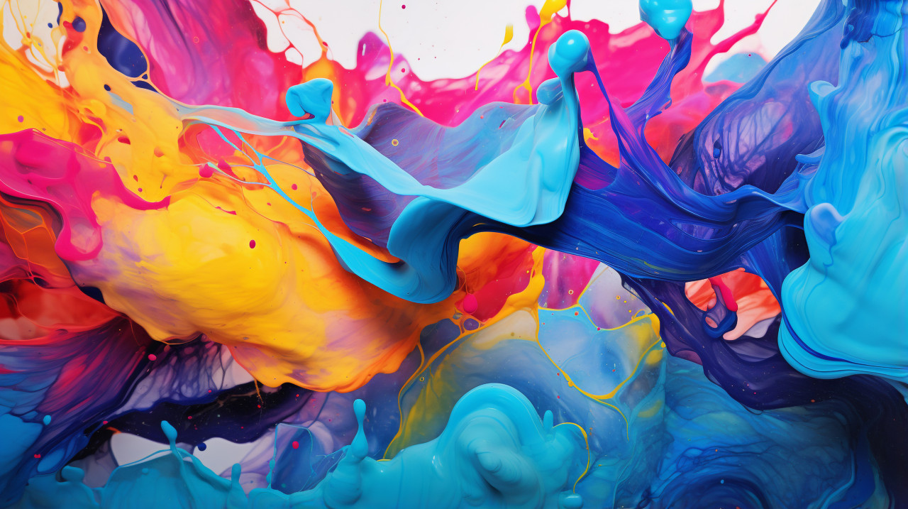 Brightly colored liquids are being spread in the air, alcohol ink art