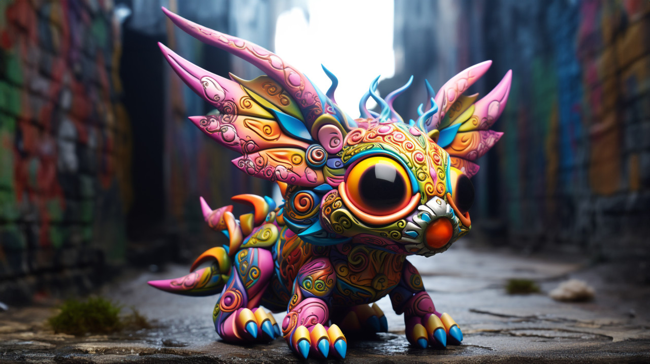 Vibrant mexican dragon mariposa figurine, alebrije style