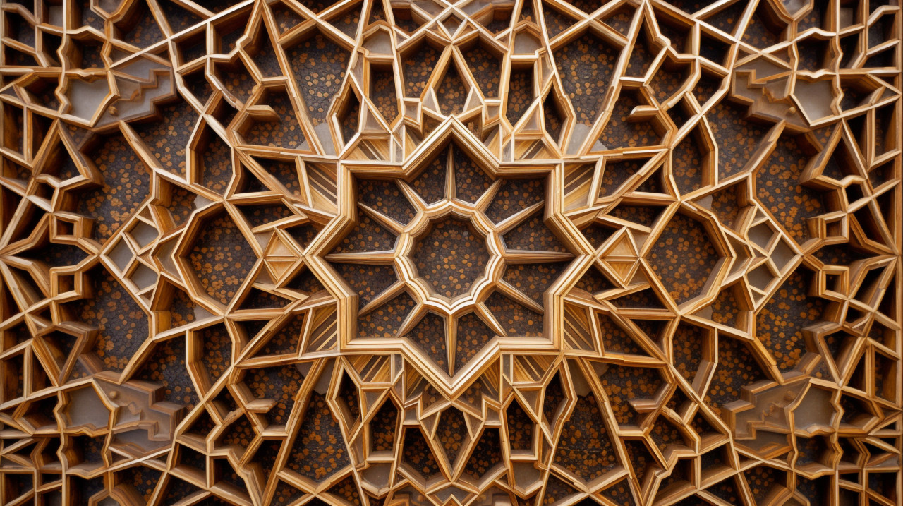 Ceiling of the alhambra with intricate woodwork, arabesque style art