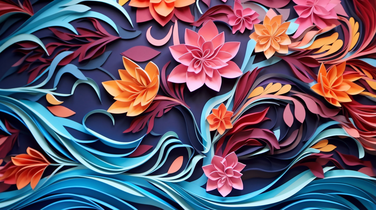 Colorful paper cut out flowers background, arabesque style art