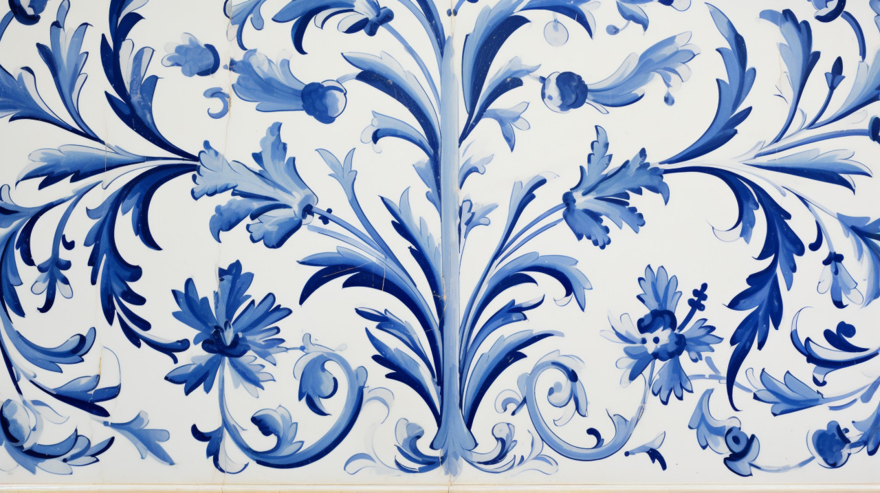Tile decoration blue and white lisbon, azulejo art