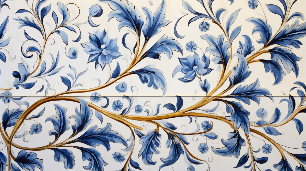 Vibrant blue and white tile in lisbon, azulejo art