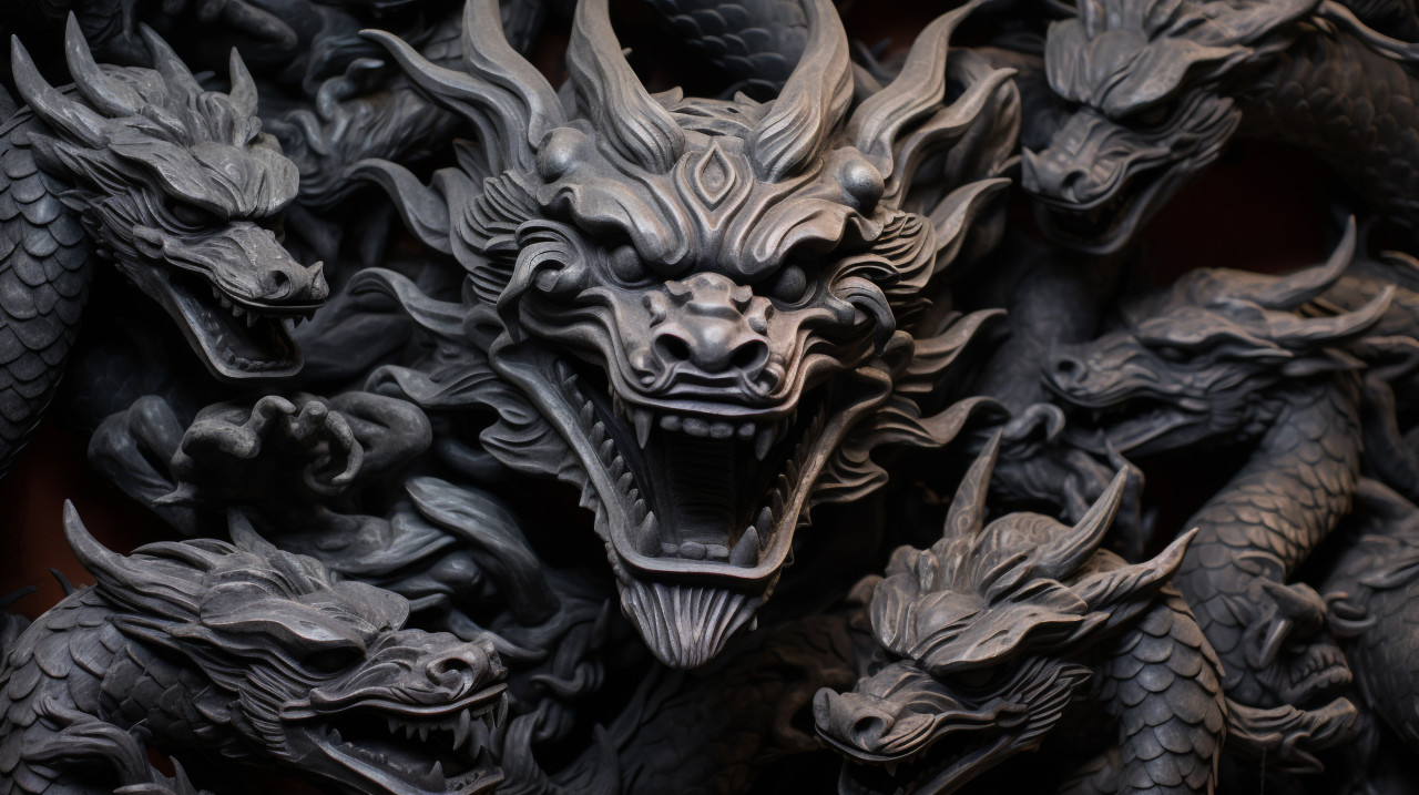 Tmrd chinese dragon head sculptures, bas relief art