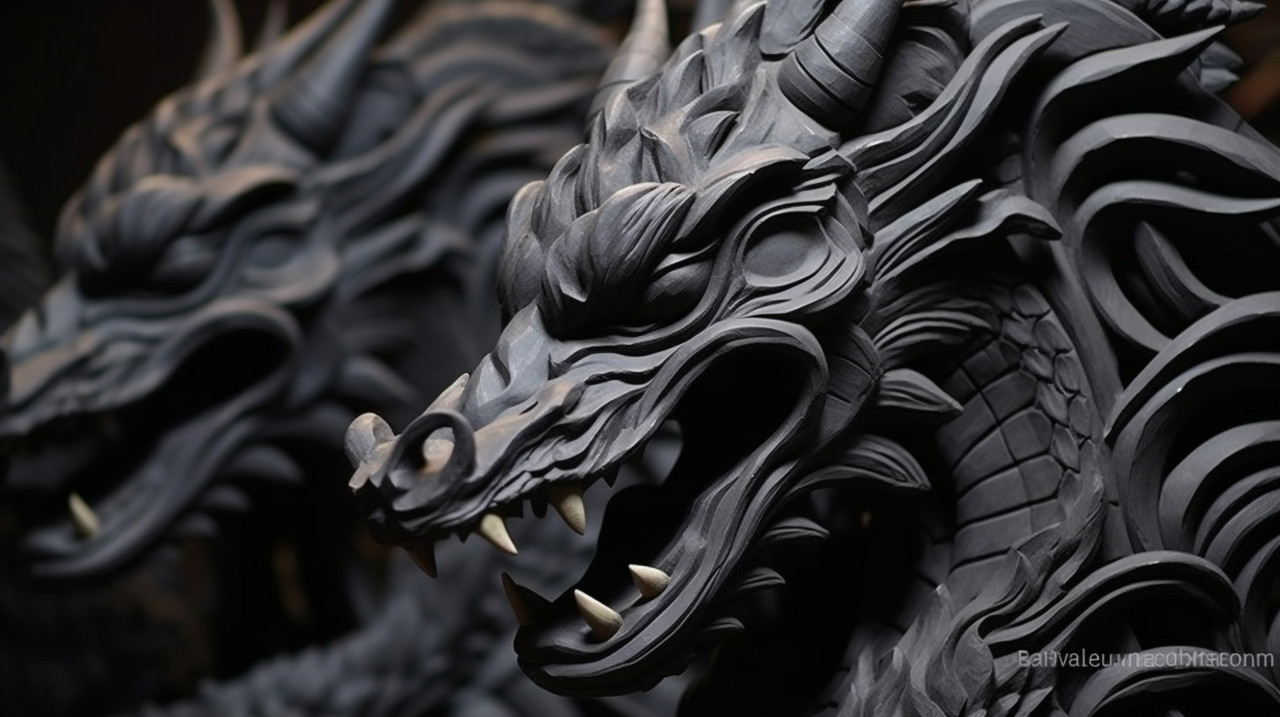 Chinese dragon head sculptures, bas relief art