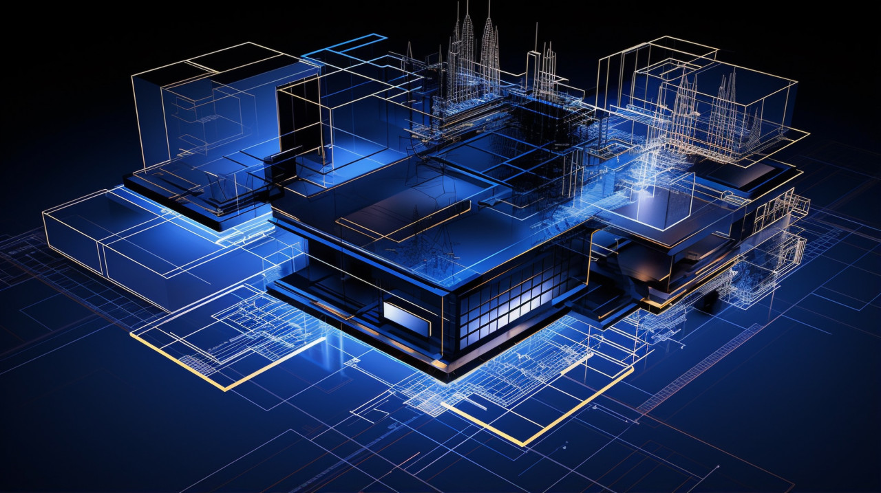 Blueprints for an architecture project, blueprint style