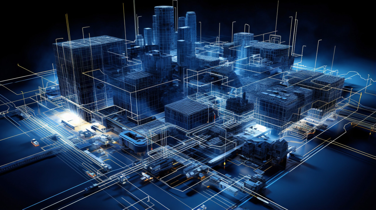 Blueprints of some buildings and city design, blueprint style