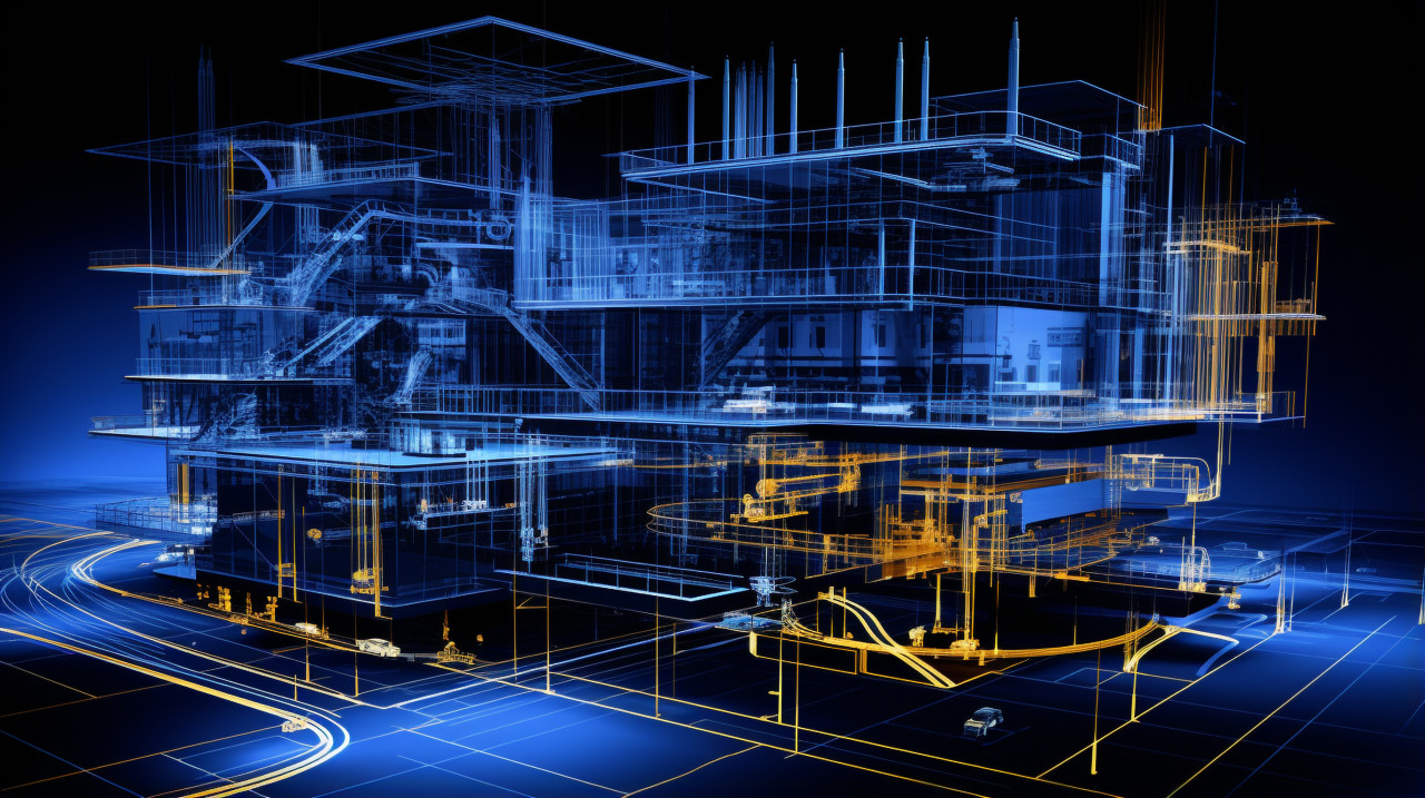 Blueprints of modern buildings, blueprint style