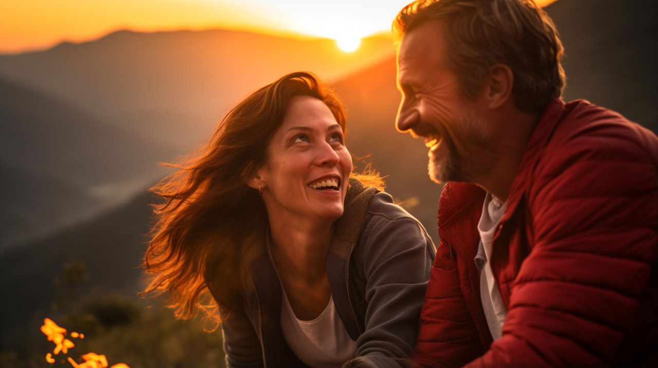 Couple in love enjoying sunset, mental health
