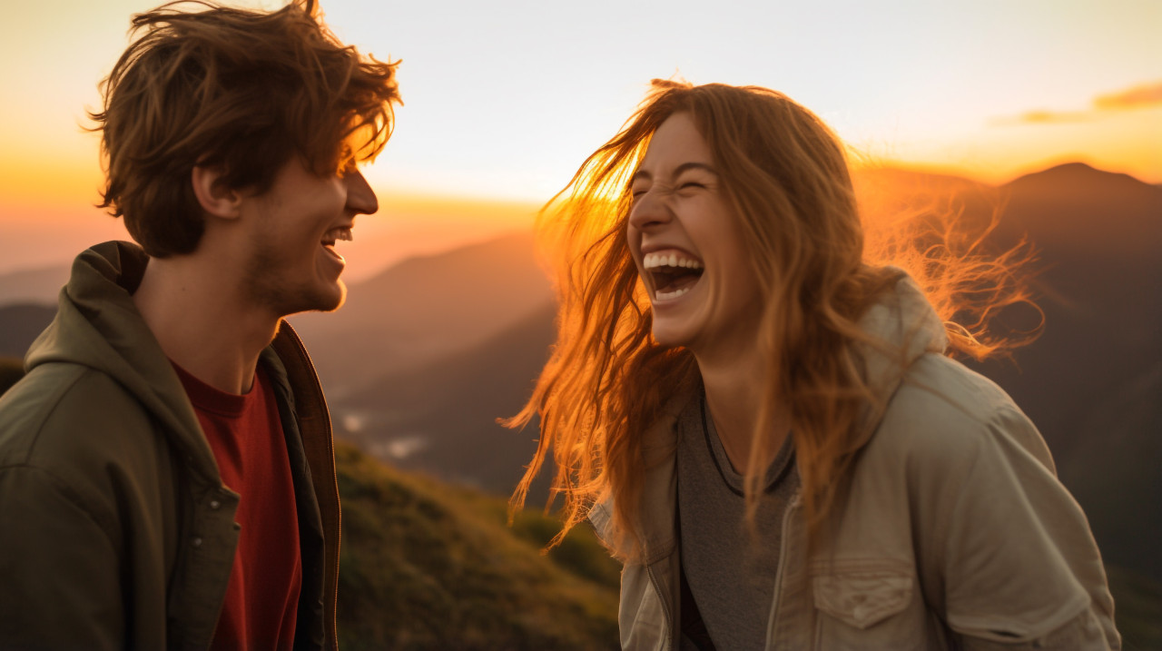 Happy couple watching the sunset, mental health