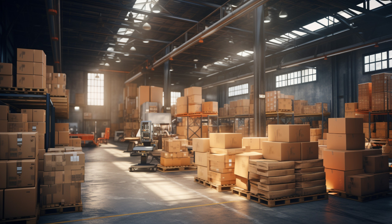 Warehouse and logistics, cartonnage style art
