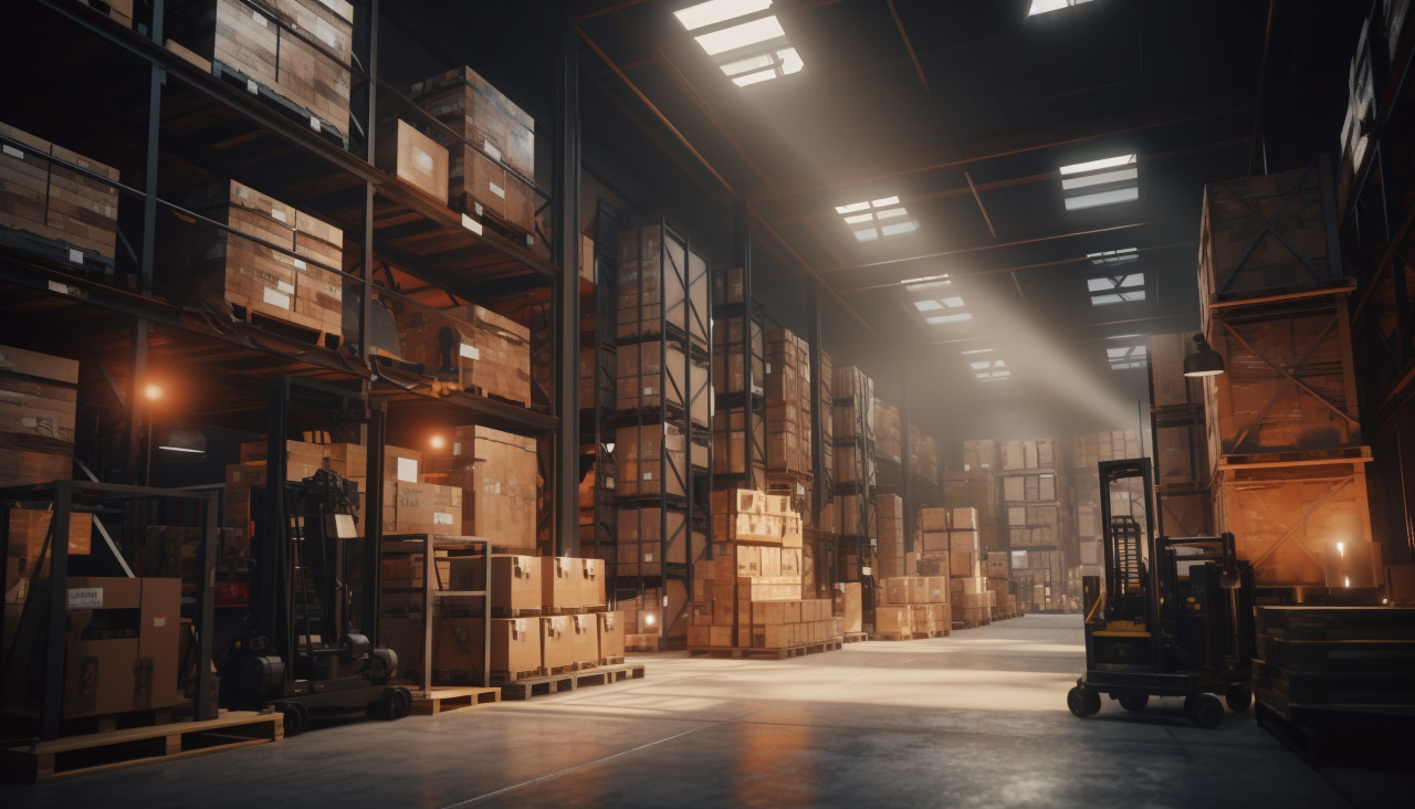 Logistics manager inspecting inventory, cartonnage style art