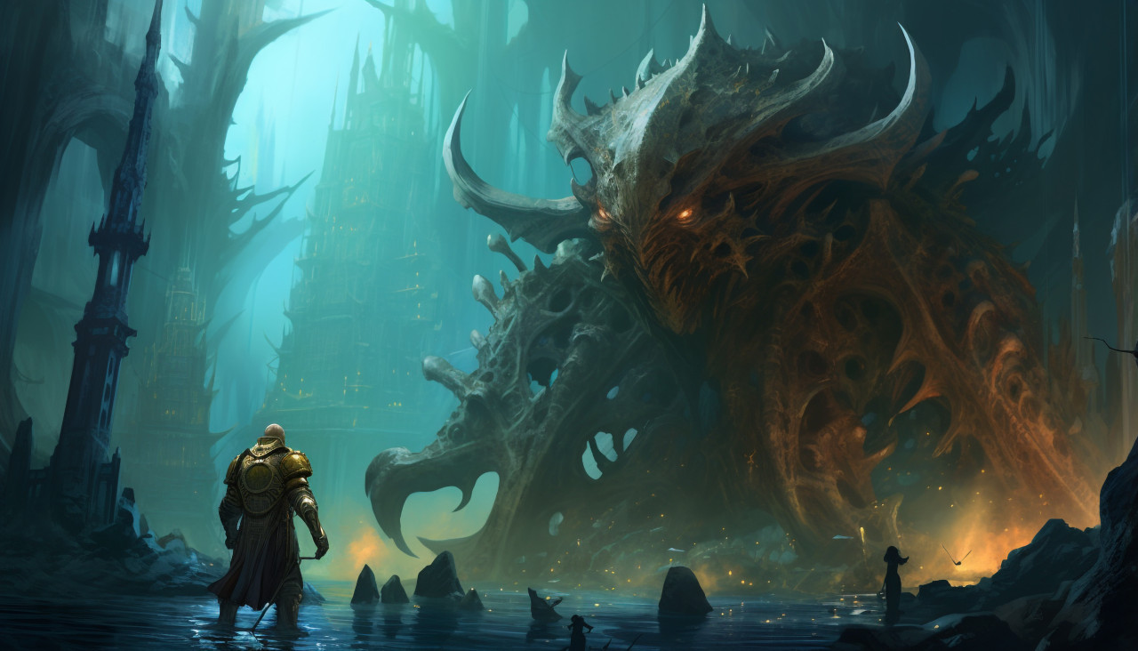 Creature like octopus with golden gloves, carving styles art