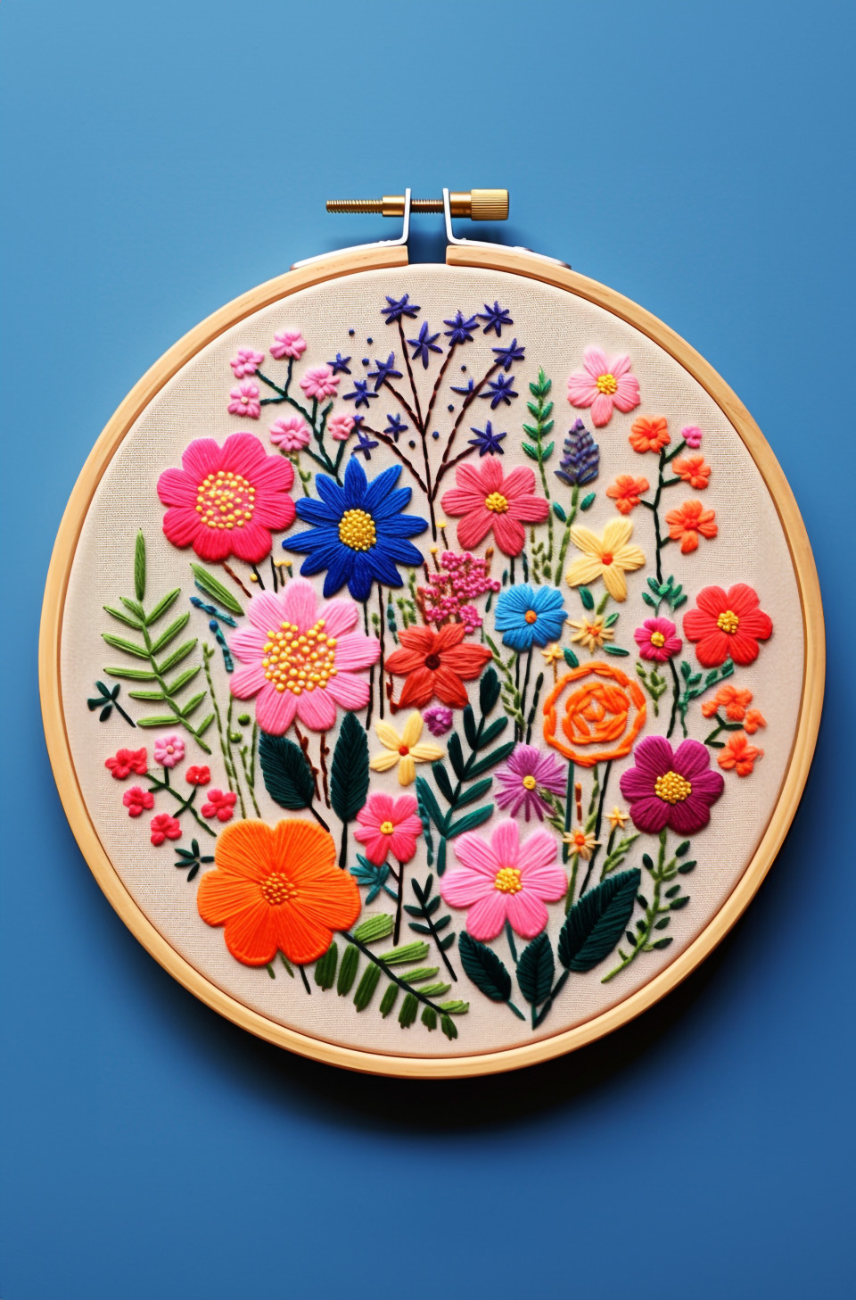 Embroidered flowers in hoop merideur hoop, cross stitching style art