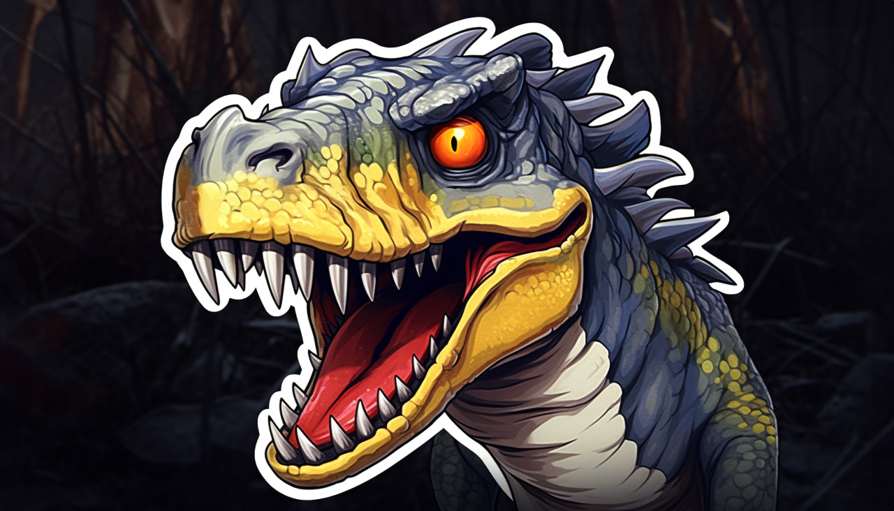 He cartoon dinosaur sticker, decals style art