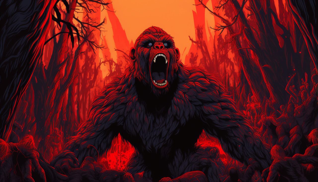 King kong movie artwork with giant gorilla, decals style art