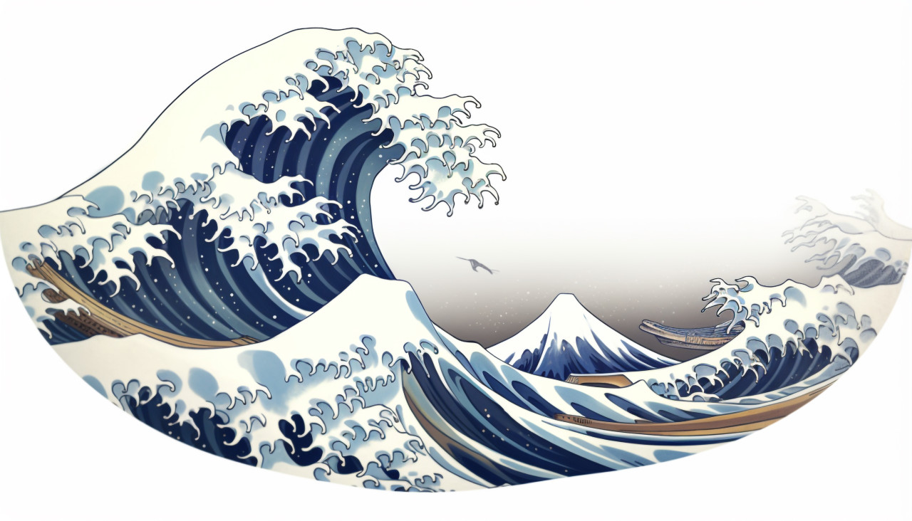 The great wave on white background kanta, decals style art