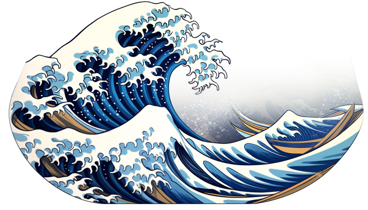 The great wave off kanagawa in white, decals style art