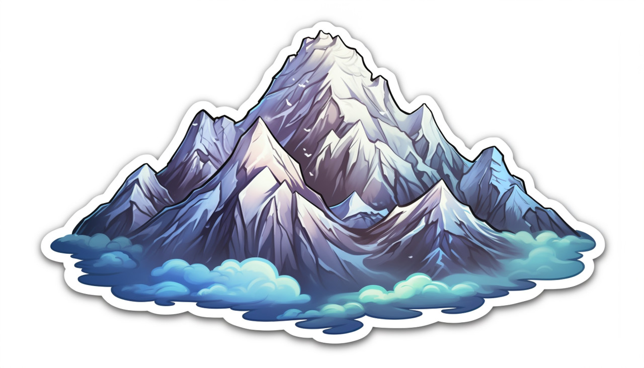 Sticker of cloudy mountain, decals style art