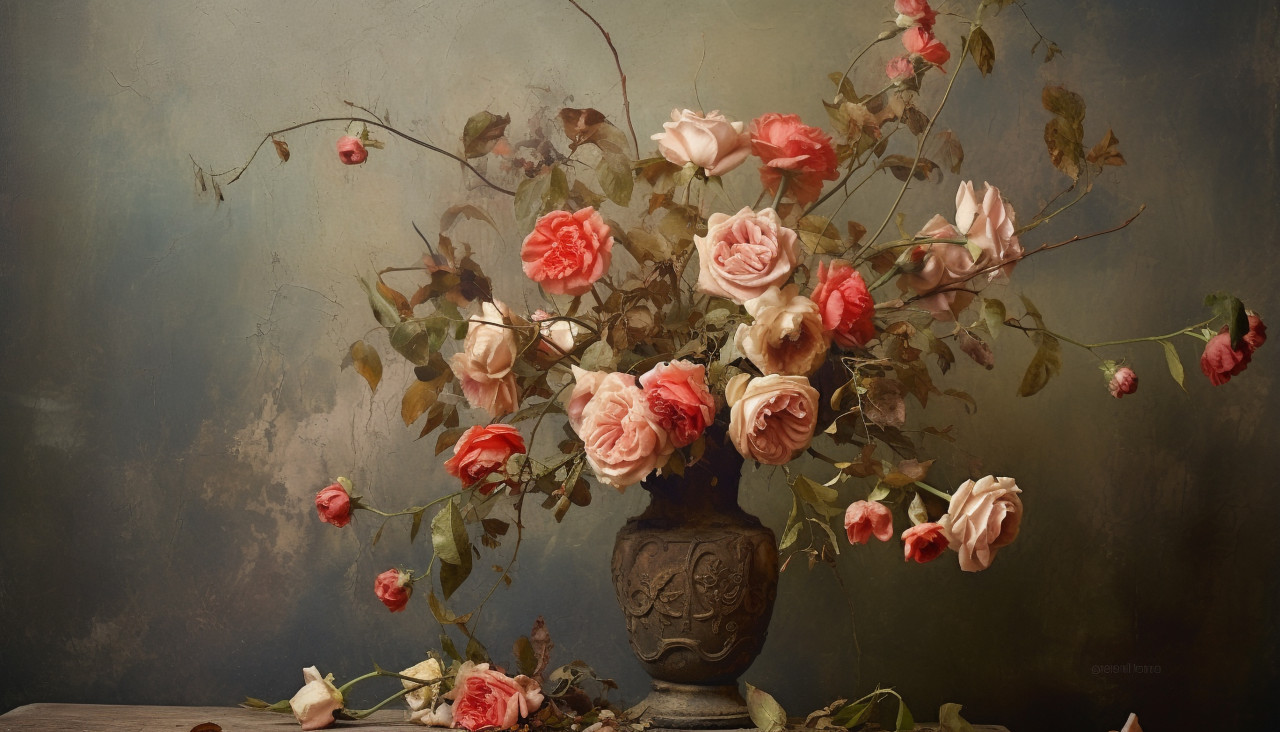 Classic vintage roses, decoupage style art