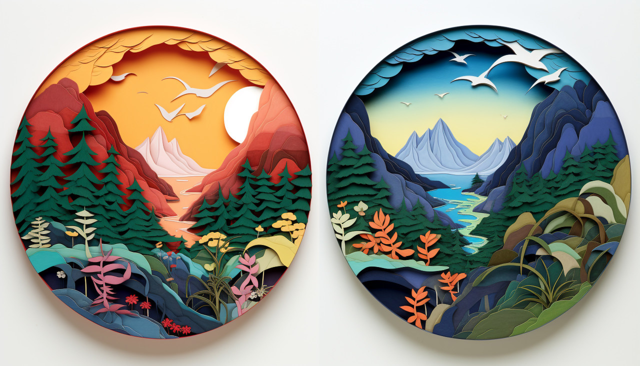 Colorful paper art sculpture, decoupage style art