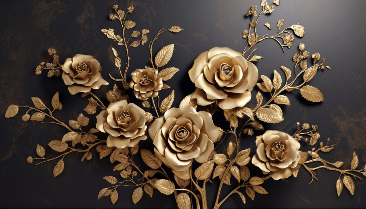 Luxurious gold floral wallpaper, embossing styles