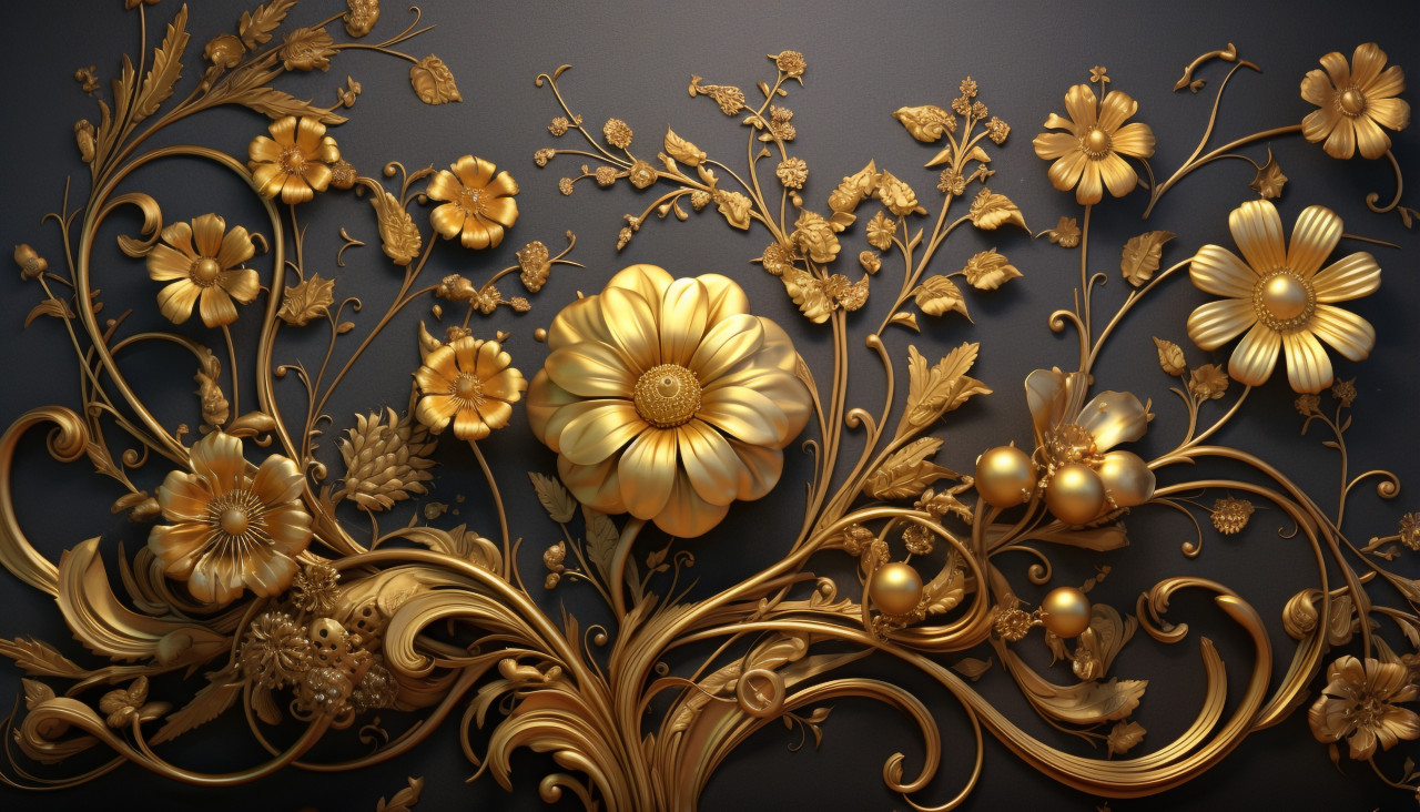 Realistic texture with a golden flower, embossing styles