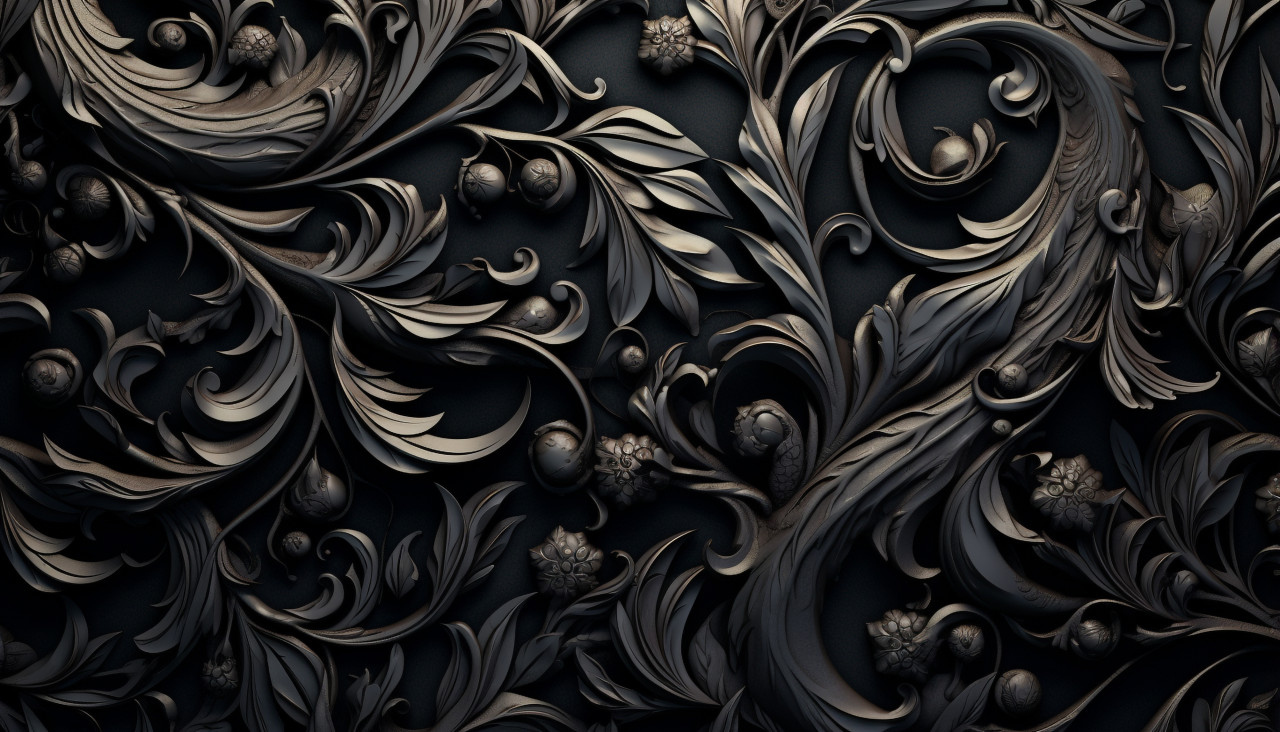 Black ornate swirl wallpaper, embossing styles