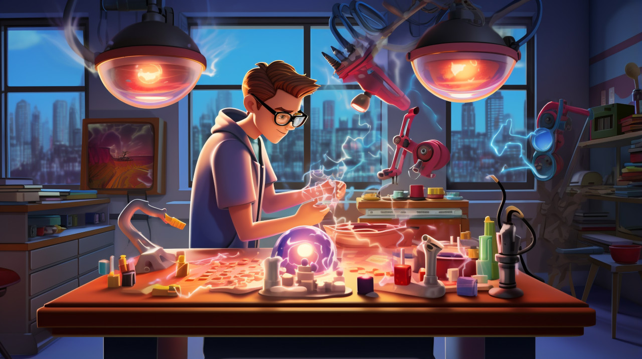 Astronomy student looking through telescope, education