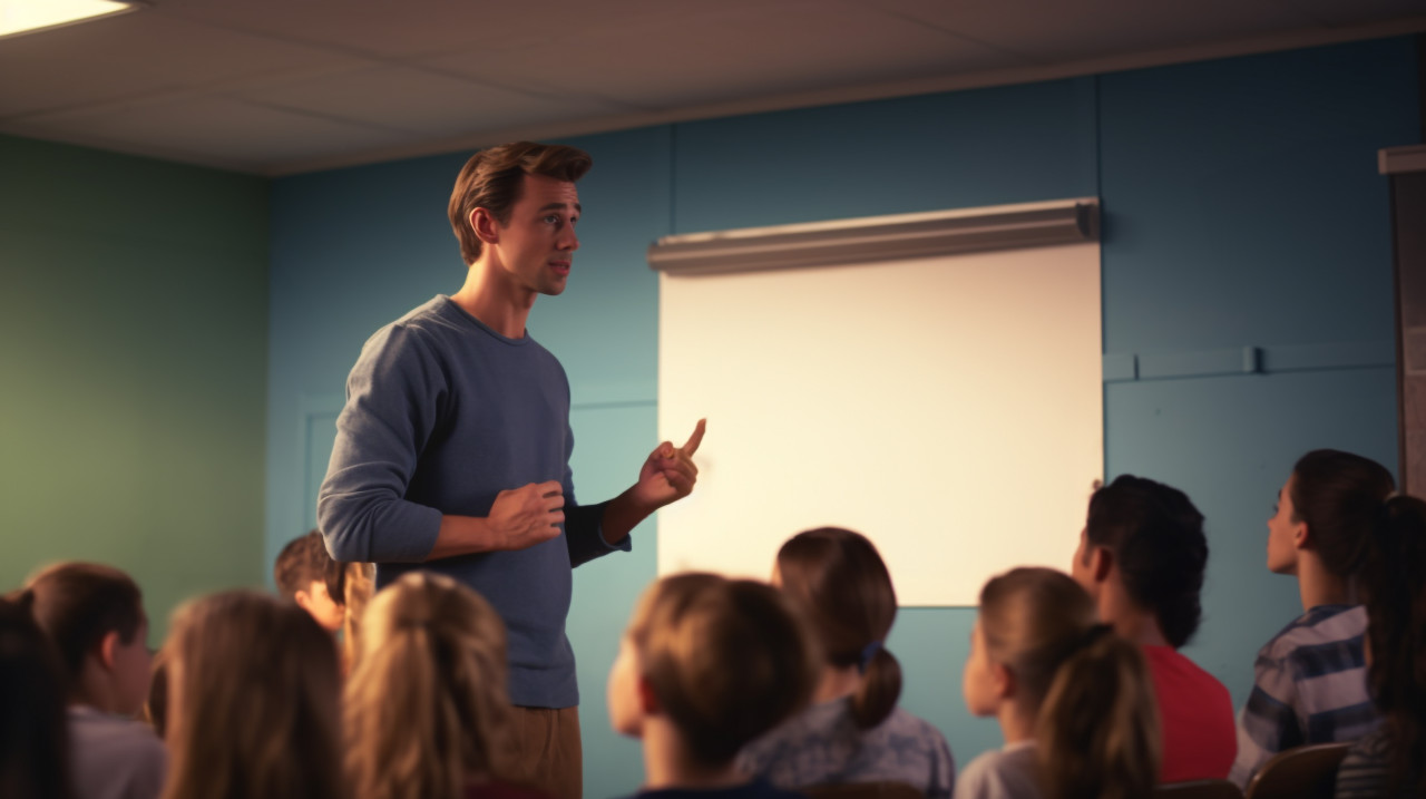 A student giving a presentation to the class, education