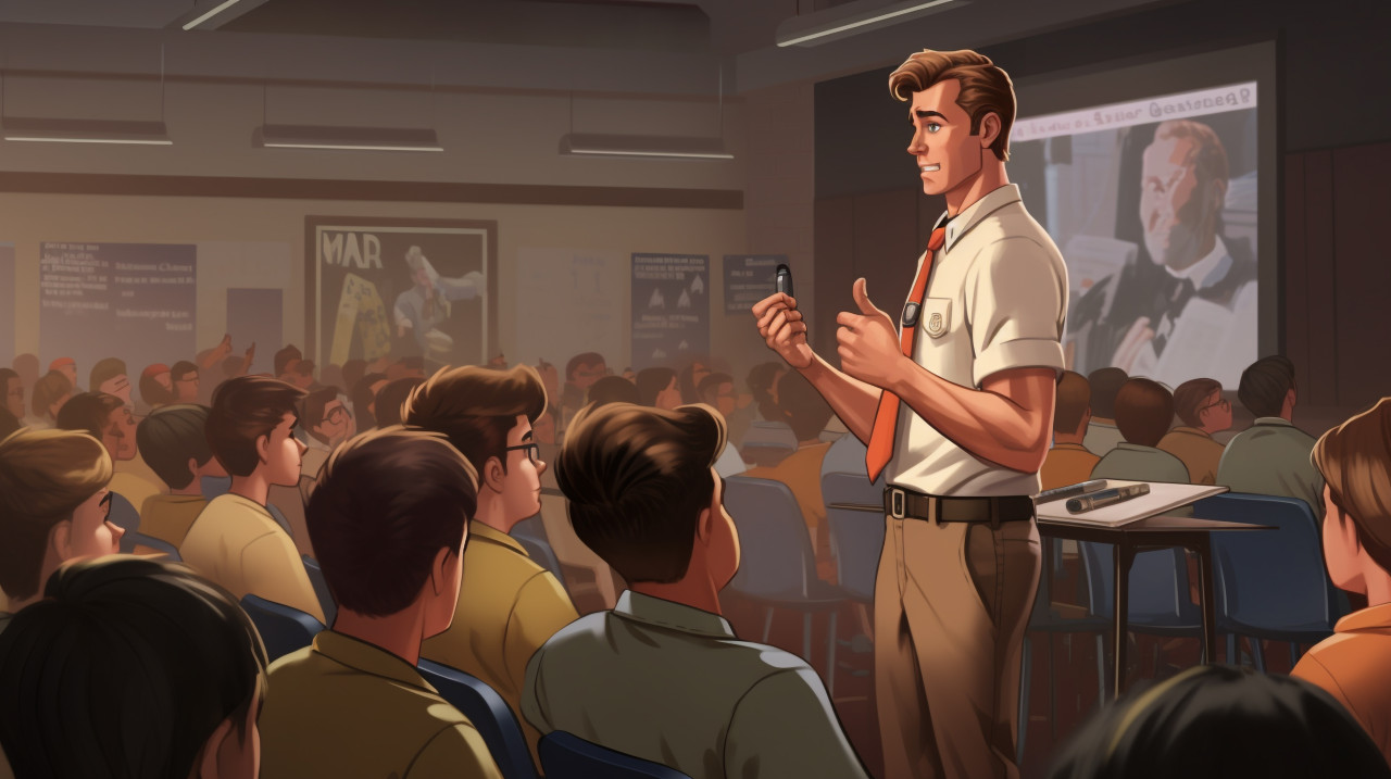 Student gives presentation to class, education