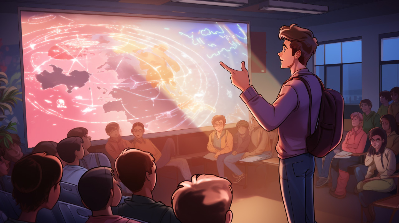 A student giving a presentation to the class, education