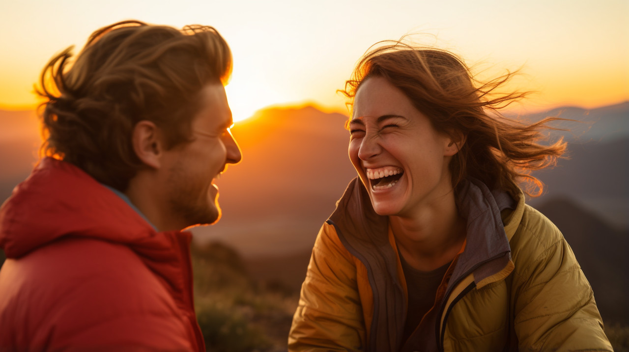 Couple in love enjoying sunset, mental health