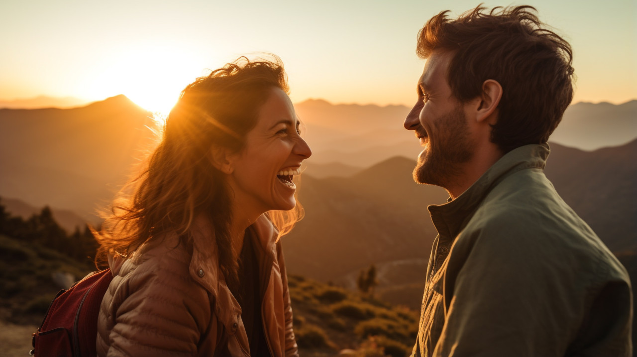 Couple in embrace at sunset, mental health